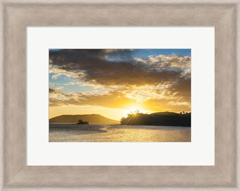 Framed Sunset over the beach, Nacula Island, Yasawa, Fiji Print