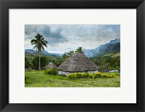 Framed Traditional thatched roofed huts in Navala, Fiji, South Pacific Print