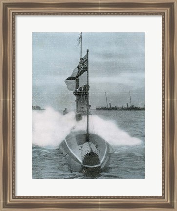 Framed World War I (1914-1918). The British submarine E-8. Sank a German destroyer in the North Sea Print