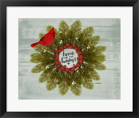 Framed Cardinal Wreath Print