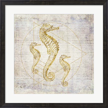 Framed Seahorse Geometric Gold Print