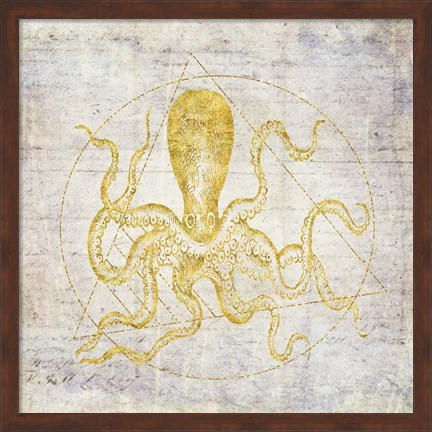 Framed Octopus Geometric Gold Print