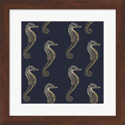 Framed Gold Seahorse Pattern Print