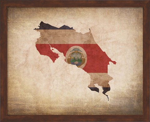 Framed Map with Flag Overlay Costa Rica Print