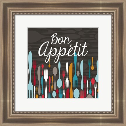 Framed Bon Appetit Cutlery Grey Print