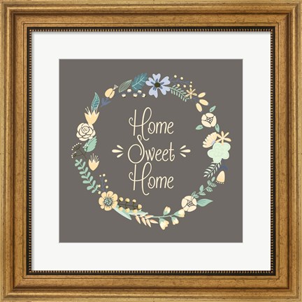 Framed Home Sweet Home Floral Brown Print