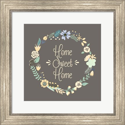 Framed Home Sweet Home Floral Brown Print