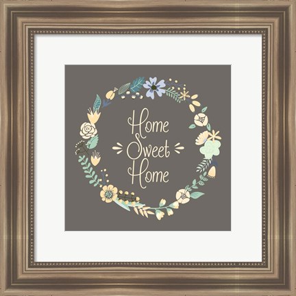 Framed Home Sweet Home Floral Brown Print