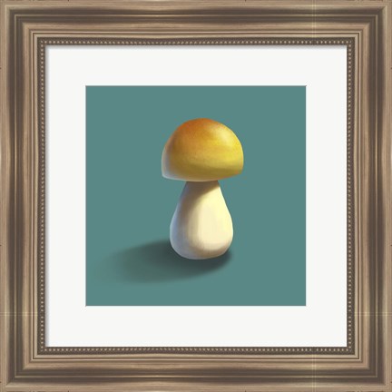 Framed Mushroom on Teal Background Part II Print