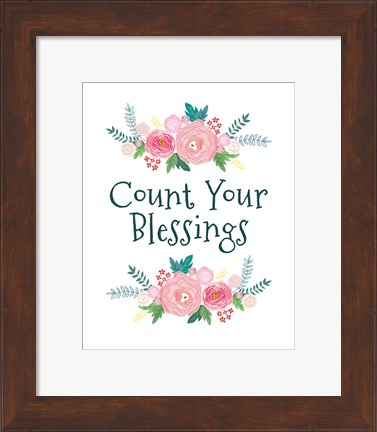 Framed Count Your Blessing-Floral Print