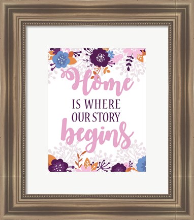 Framed Home Is Where Our Story Begins-Pink Floral Print