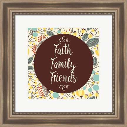 Framed Faith Family Friends Retro Floral White Print