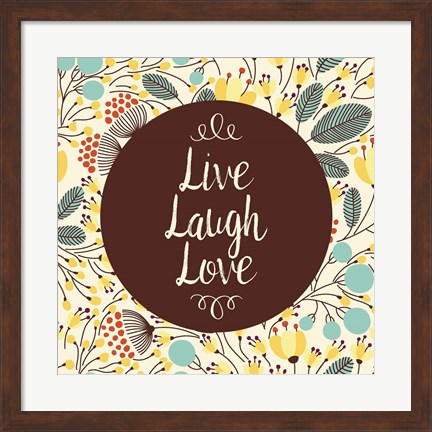 Framed Live Laugh Love Retro Floral White Print