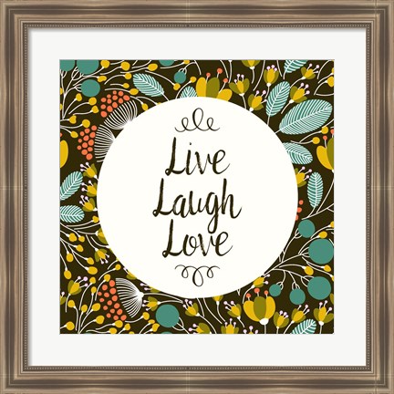 Framed Live Laugh Love Retro Floral Black Print