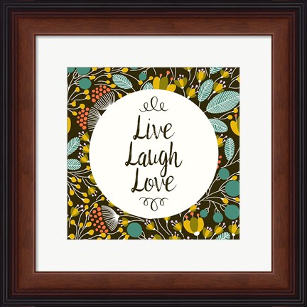 Framed Live Laugh Love Retro Floral Black Print