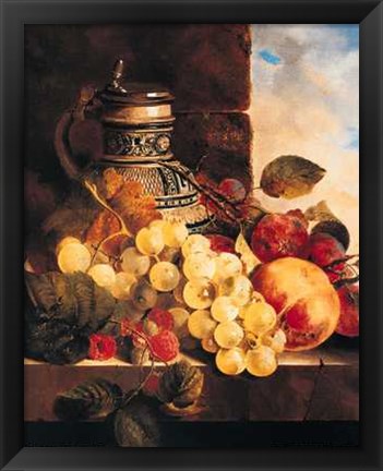 Framed Edward Ladell - Stein Grapes Raspberries and Plums Size 15.75x19.75 Print