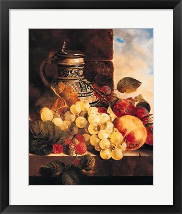 Framed Edward Ladell - Stein Grapes Raspberries and Plums Size 15.75x19.75 Print