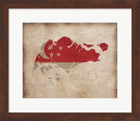 Framed Map with Flag Overlay Singapore Print