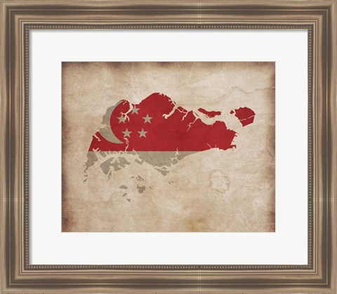 Framed Map with Flag Overlay Singapore Print