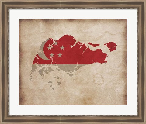 Framed Map with Flag Overlay Singapore Print