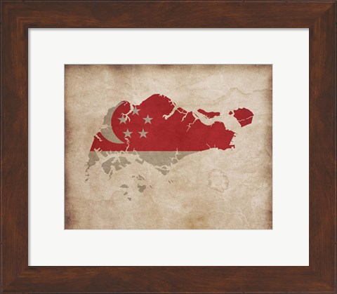 Framed Map with Flag Overlay Singapore Print