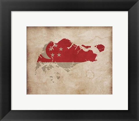 Framed Map with Flag Overlay Singapore Print