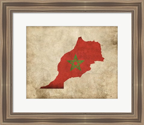 Framed Map with Flag Overlay Morocco Print