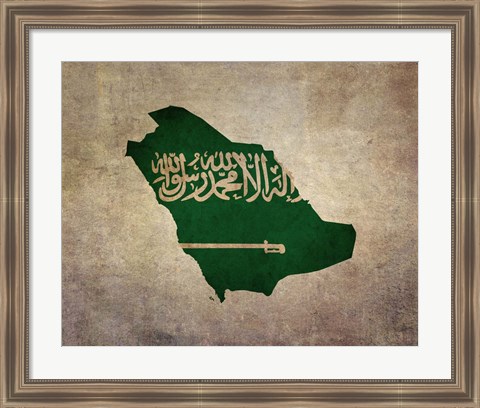 Framed Map with Flag Overlay Saudi Arabia Print