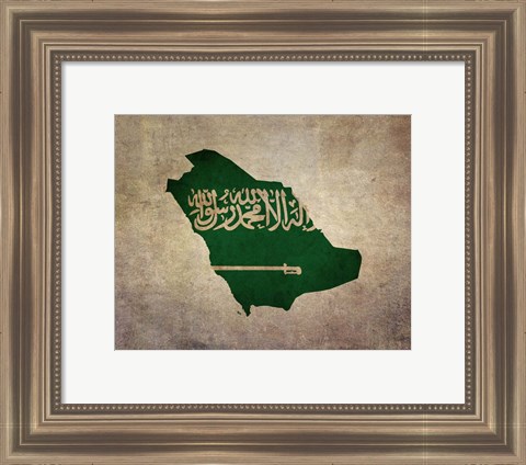 Framed Map with Flag Overlay Saudi Arabia Print