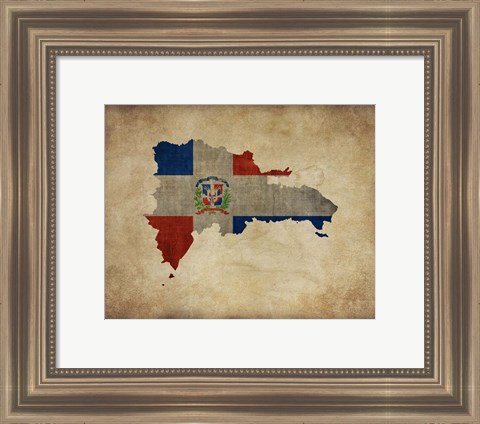 Framed Map with Flag Overlay Dominican Republic Print