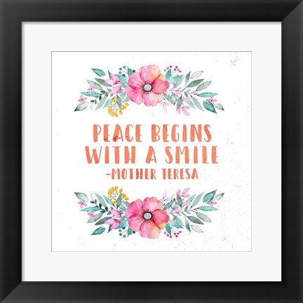 Framed Peace Begins With a Smile-Floral Print