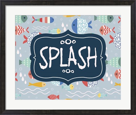 Framed Splish and Splash Fish Pattern Blue Part II Print