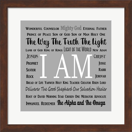 Framed Names of Jesus Square Black and White Text Print