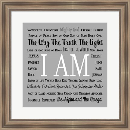 Framed Names of Jesus Square Black and White Text Print