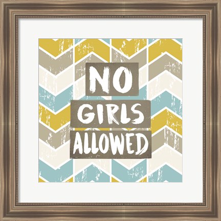 Framed No Girls Allowed Chevron Pattern Yellow Print