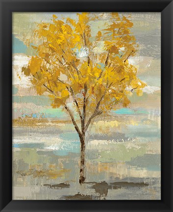 Framed Golden Tree and Fog I Print