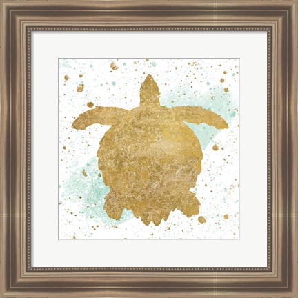 Framed Silver Sea Life Aqua Turtle Print