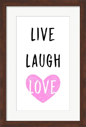 Framed Live Laugh Love - White with Pink Heart Print