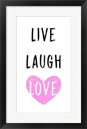 Framed Live Laugh Love - White with Pink Heart Print