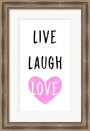 Framed Live Laugh Love - White with Pink Heart Print