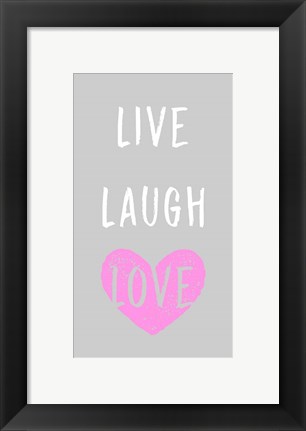 Framed Live Laugh Love - Gray with Pink Heart Print