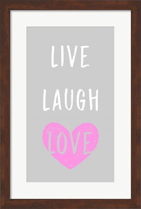 Framed Live Laugh Love - Gray with Pink Heart Print