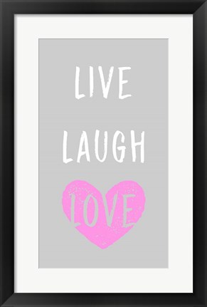 Framed Live Laugh Love - Gray with Pink Heart Print