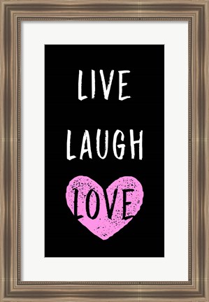 Framed Live Laugh Love - Black with Pink Heart Print