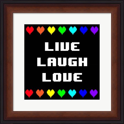 Framed Live Laugh Love -  Black with Pixel Hearts Print