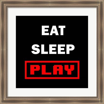 Framed Eat Sleep Play - Black with Red Text Print