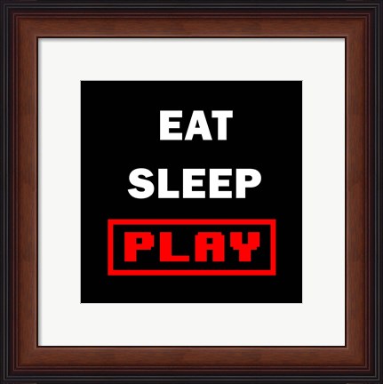 Framed Eat Sleep Play - Black with Red Text Print