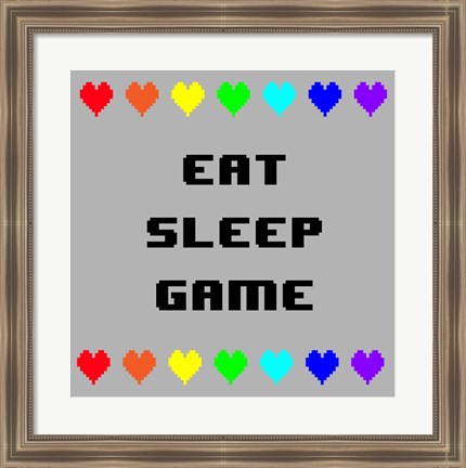 Framed Eat Sleep Game -  Gray with Pixel Hearts Print