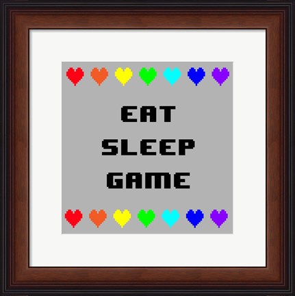 Framed Eat Sleep Game -  Gray with Pixel Hearts Print