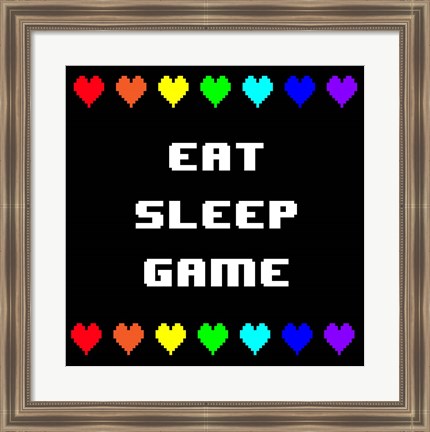 Framed Eat Sleep Game -  Black with Pixel Hearts Print